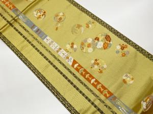 丸に縞・草花模様織出し袋帯